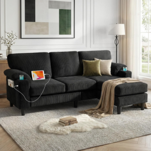 80'' Convertible Sectional Sofa, 3-Seater L Shaped Couch(Black)