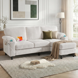 80'' Convertible Sectional Sofa, 3-Seater L Shaped Couch(Beige)