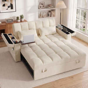 65" Convertible Pull Out Sleeper Sofa Bed (Beige)