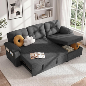 82in Reversible Sleeper Sofa Bed, L-Shape Couch Living Room(Grey)