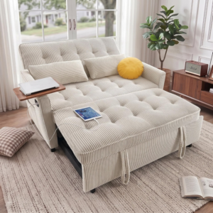 55'' Sleeper Sofa Bed, Convertible Pull Out Couch(Beige)