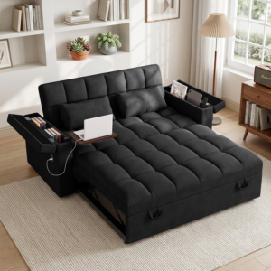 65'' Sleeper Sofa Bed, Pull Out Couch for Living Room (Black)
