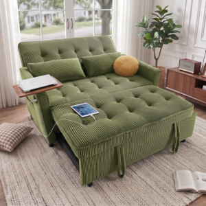 55'' Sleeper Sofa Bed, Convertible Pull Out Couch(OliveGreen)