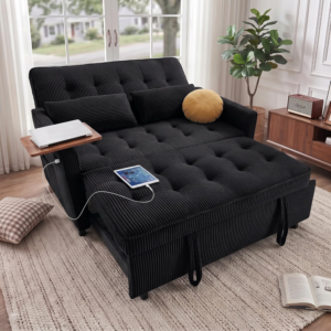 55'' Sleeper Sofa Bed, Convertible Pull Out Couch(Black)